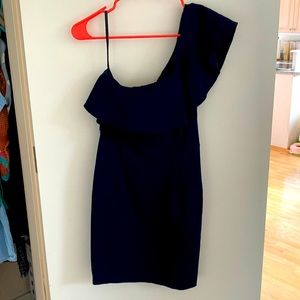 Navy Blue one shoulder formal dress